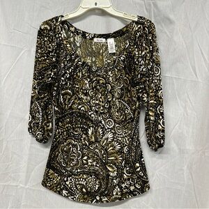 liz & co. Black and Gold Patterned Blouse